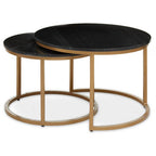 Black Marble and Gold Finish Set of 2 Nesting Coffee Tables