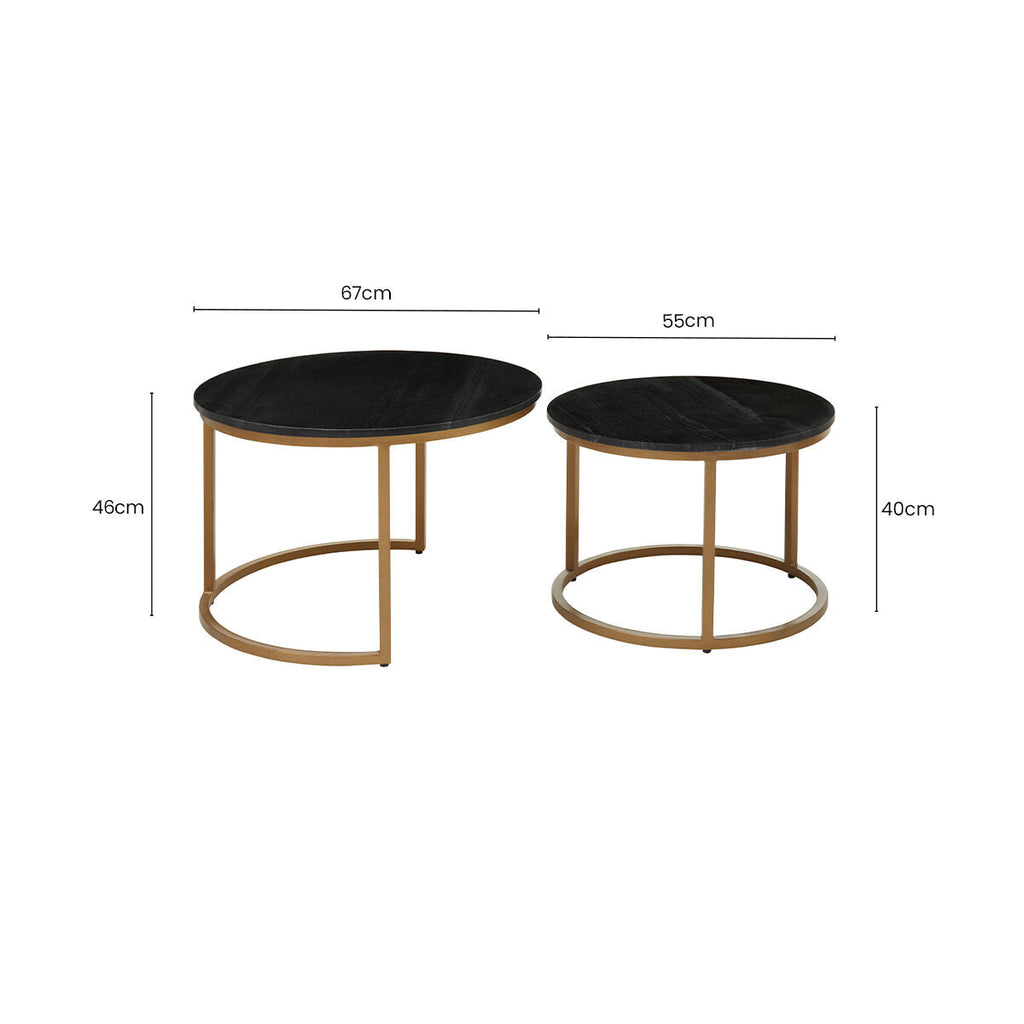 Black Marble and Gold Finish Set of 2 Nesting Coffee Tables