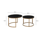 Black Marble and Gold Finish Set of 2 Nesting Coffee Tables