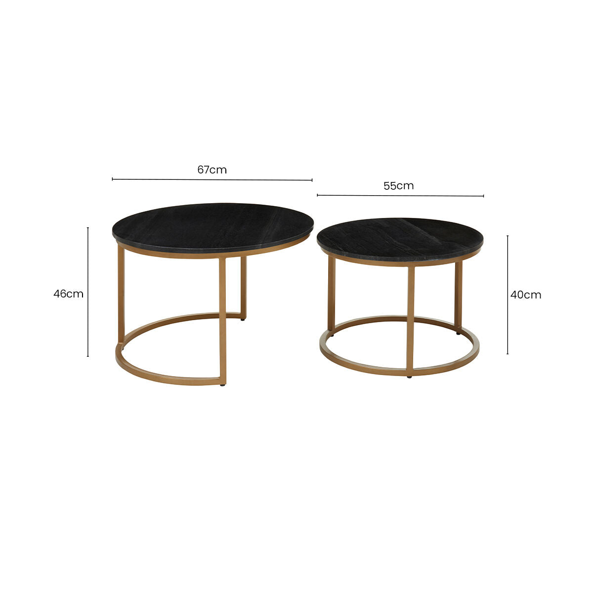 Black Marble and Gold Finish Set of 2 Nesting Coffee Tables
