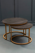 Black Marble and Gold Finish Set of 2 Nesting Coffee Tables