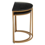 Black Marble and Gold Finish Set of 2 Half Moon Nesting Tables