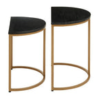 Black Marble and Gold Finish Set of 2 Half Moon Nesting Tables