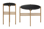 Set of 2 Black Round Marble Top Side Tables with Gold Finish Geometric Metal Bases