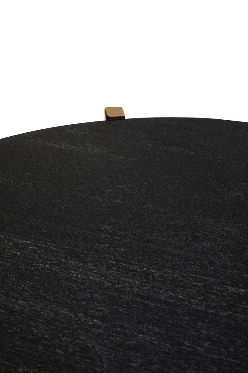 Set of 2 Black Round Marble Top Side Tables with Gold Finish Geometric Metal Bases
