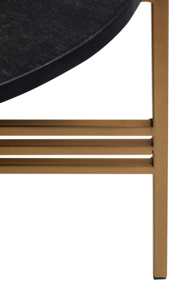 Set of 2 Black Round Marble Top Side Tables with Gold Finish Geometric Metal Bases