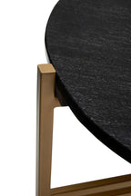 Set of 2 Black Round Marble Top Side Tables with Gold Finish Geometric Metal Bases