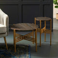 Set of 2 Black Round Marble Top Side Tables with Gold Finish Geometric Metal Bases
