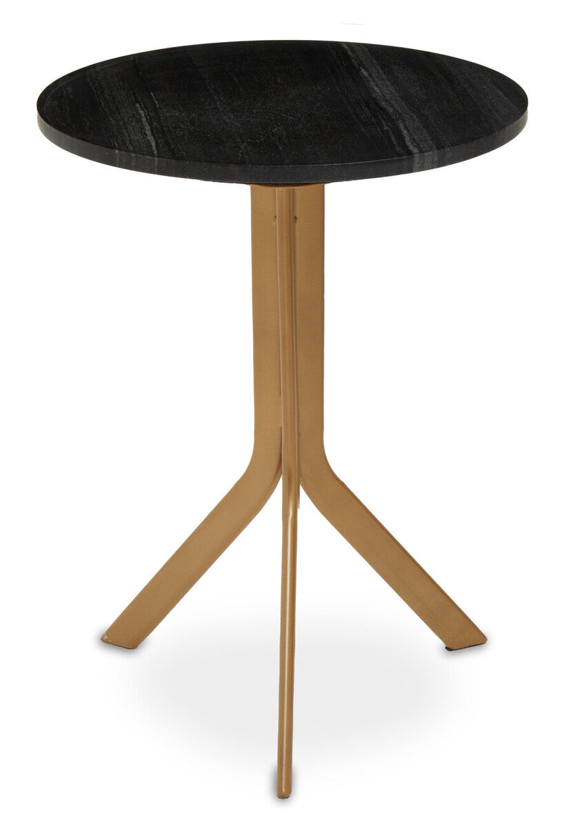 Black Round Marble Top Side Table with Gold Metal Tripod Base