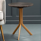 Black Round Marble Top Side Table with Gold Metal Tripod Base