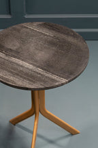 Black Round Marble Top Side Table with Gold Metal Tripod Base