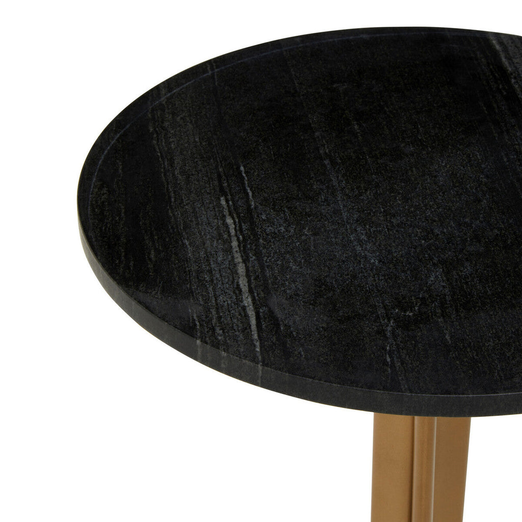 Black Round Marble Top Side Table with Gold Metal Tripod Base