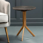 Black Round Marble Top Side Table with Gold Metal Tripod Base