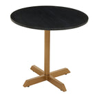Black Round Marble Top Side Table with Matte Gold Metal Cross Base