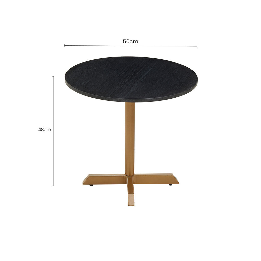 Black Round Marble Top Side Table with Matte Gold Metal Cross Base