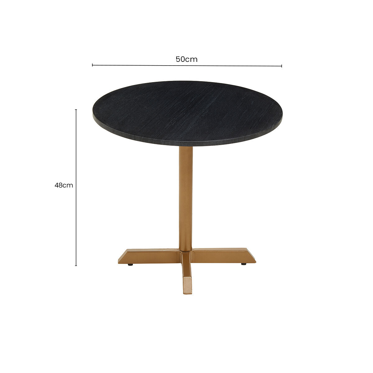 Black Round Marble Top Side Table with Matte Gold Metal Cross Base