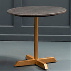 Black Round Marble Top Side Table with Matte Gold Metal Cross Base