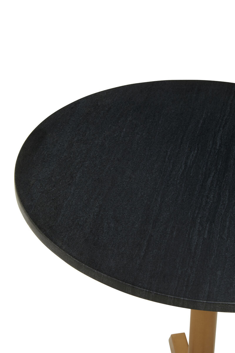 Black Round Marble Top Side Table with Matte Gold Metal Cross Base