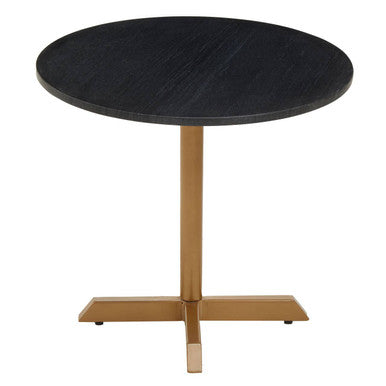 Black Round Marble Top Side Table with Matte Gold Metal Cross Base