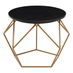Black Round Marble Top Coffee Table with Matte Gold Finish Geometric Metal Frame