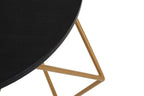 Black Round Marble Top Coffee Table with Matte Gold Finish Geometric Metal Frame
