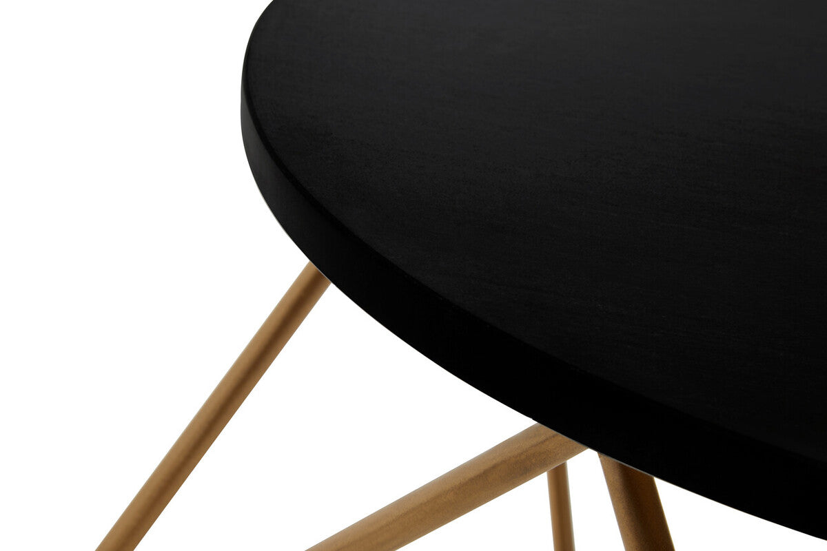 Black Round Marble Top Coffee Table with Matte Gold Finish Geometric Metal Frame