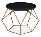 Black Round Marble Top Coffee Table with Matte Gold Finish Geometric Metal Frame