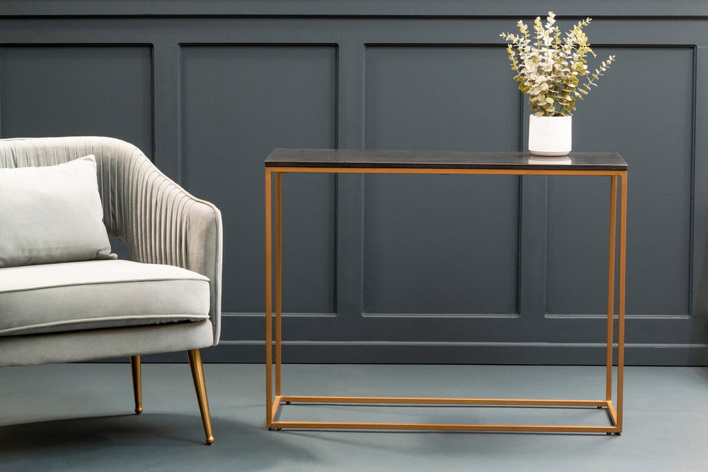 Black Marble Console Table with Gold Finish Frame