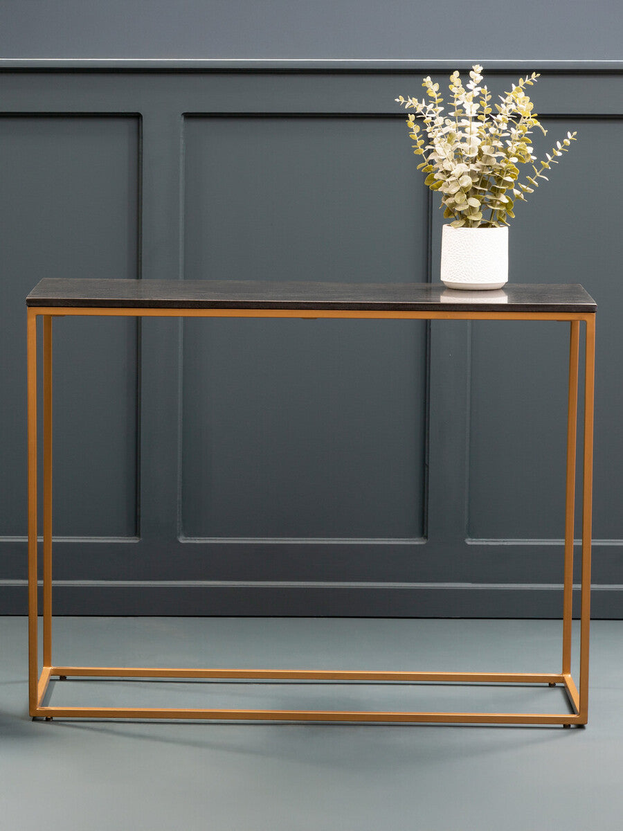 Black Marble Console Table with Gold Finish Frame