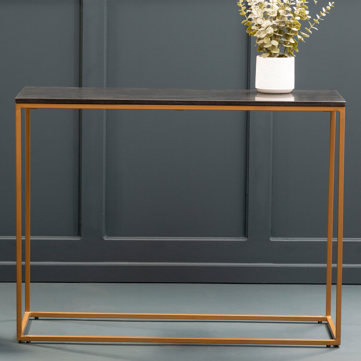 Black Marble Console Table with Gold Finish Frame