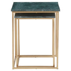 Nest of 2 Green Marble Top Side Tables with Gold Metal Bases
