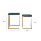 Nest of 2 Green Marble Top Side Tables with Gold Metal Bases