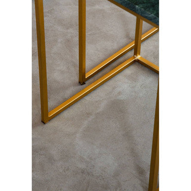 Nest of 2 Green Marble Top Side Tables with Gold Metal Bases