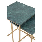 Nest of 2 Green Marble Top Side Tables with Gold Metal Bases