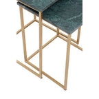 Nest of 2 Green Marble Top Side Tables with Gold Metal Bases