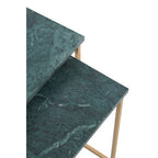 Nest of 2 Green Marble Top Side Tables with Gold Metal Bases