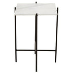 White Marble Square Top Side Table with Sleek Black Iron Base