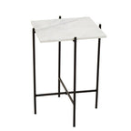 White Marble Square Top Side Table with Sleek Black Iron Base