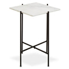 White Marble Square Top Side Table with Sleek Black Iron Base