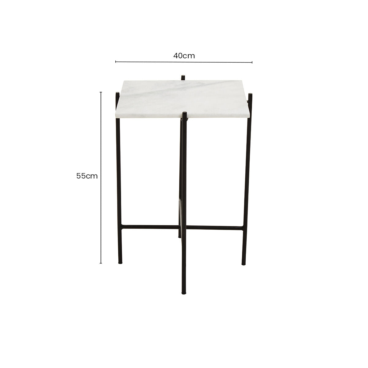 White Marble Square Top Side Table with Sleek Black Iron Base