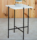 White Marble Square Top Side Table with Sleek Black Iron Base