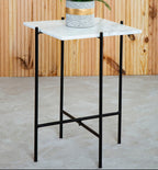 White Marble Square Top Side Table with Sleek Black Iron Base
