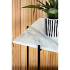 White Marble Square Top Side Table with Sleek Black Iron Base