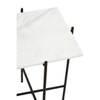 White Marble Square Top Side Table with Sleek Black Iron Base