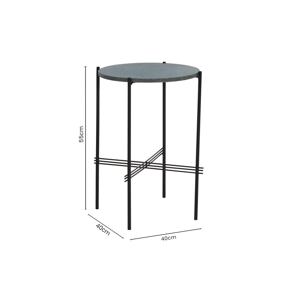 Green Marble Top Side Table with Black Iron Frame