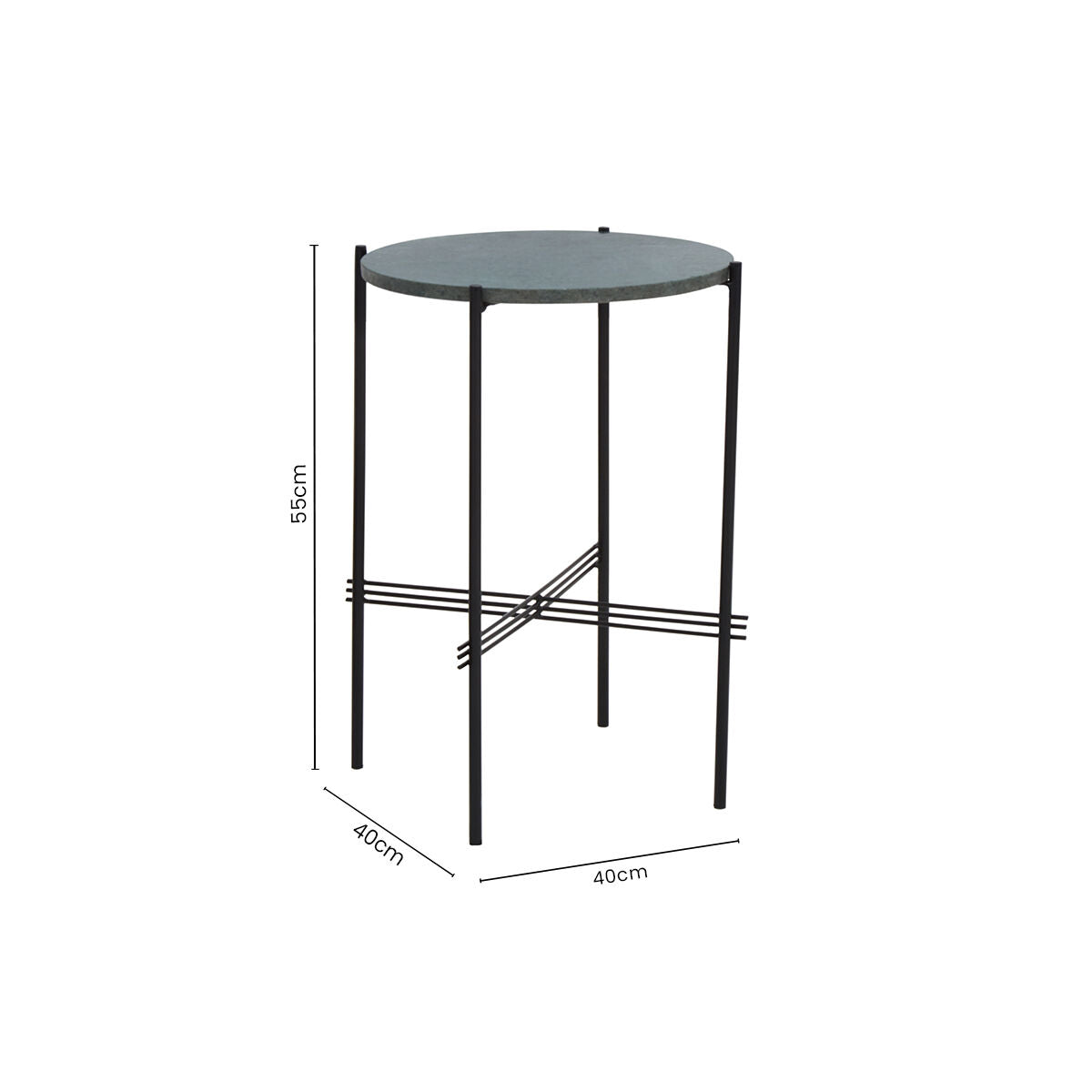 Green Marble Top Side Table with Black Iron Frame