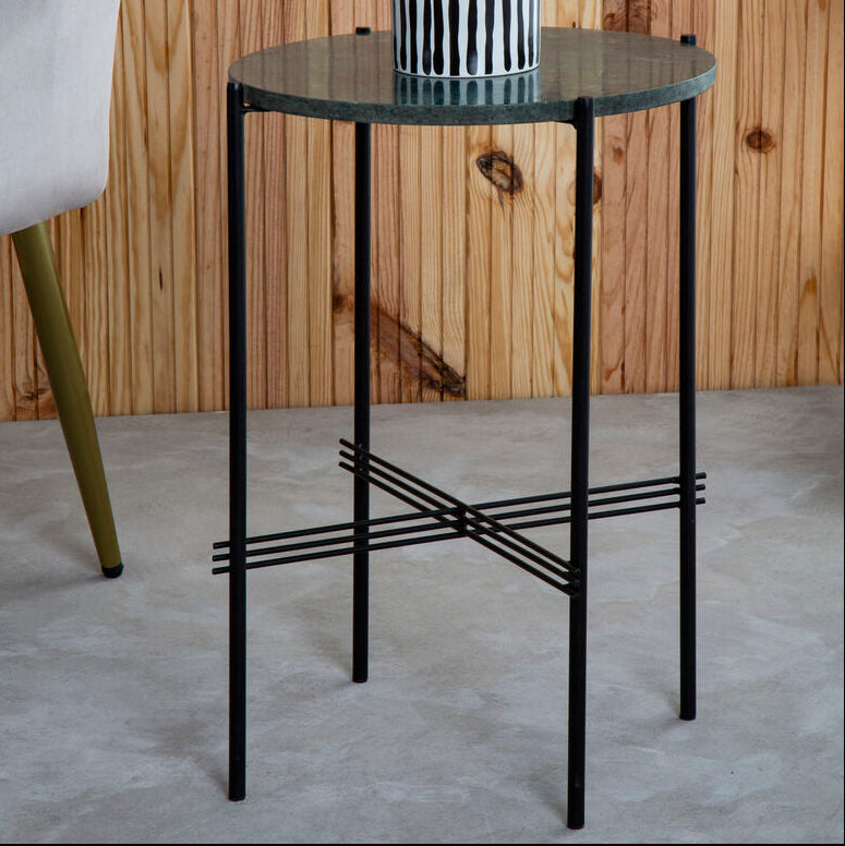Green Marble Top Side Table with Black Iron Frame