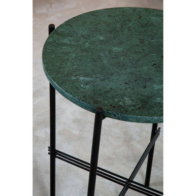 Green Marble Top Side Table with Black Iron Frame