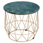 Green Marble Round Top Side Table with Sleek Cage Style Gold Metal Frame