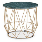 Green Marble Round Top Side Table with Sleek Cage Style Gold Metal Frame